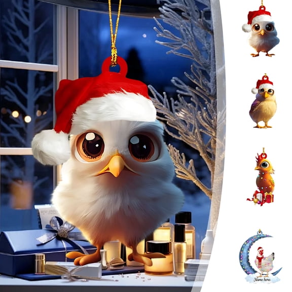 Guanhe Christmas Animal Hanging Ornament for Tree Car Unique Cartoon Farmhouse Pendant for Christmas Wall Home Party Decoration Gift (Chicken)