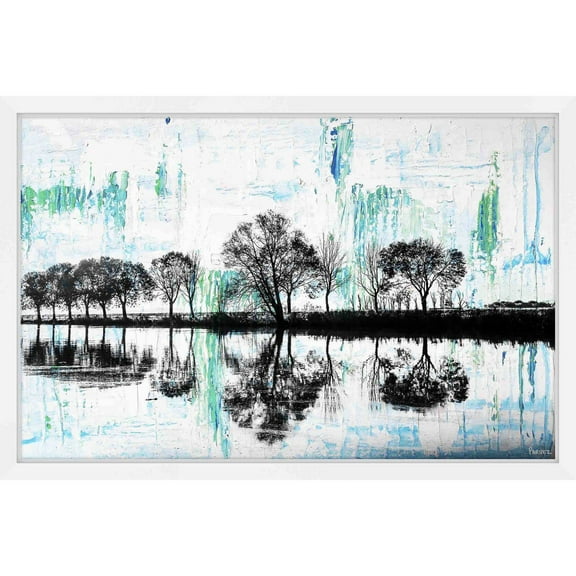 "Trees Reflect Green 2" Framed Painting Print