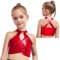 thumbnail image 5 of YiZYiF Kids Girls Dance Vest Tank Tops Shiny Sequin Metallic Crop Top Latin Ballroom Jazz Dancewear Red 6, 5 of 6