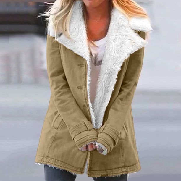 Puntoco Abrigo/Chaqueta Informal De Manga Larga Sin Sombrero con Botones De Felpa Y Bolsillo De Moda para Mujer Puntoco Puntoco-1231