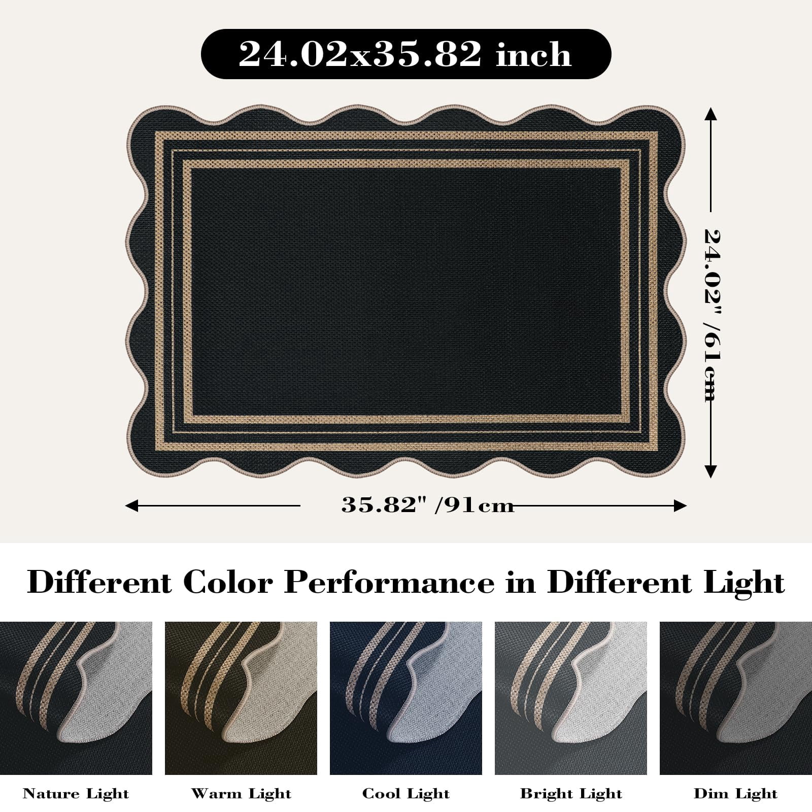 Easy Jute Black Kitchen Rug  2x3 Front Door Mat Washable Non Slip Small Entryway Indoor Outdoor Farmhouse Scalloped Doormat For Bathroom Doorway Porch