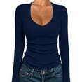 thumbnail image 6 of vdgthytj Women's Long Sleeve Shirts Ribbrd Knit V Neck Casual Slim Fitted Top Fall Trendy Going out Basic Tee, 6 of 8