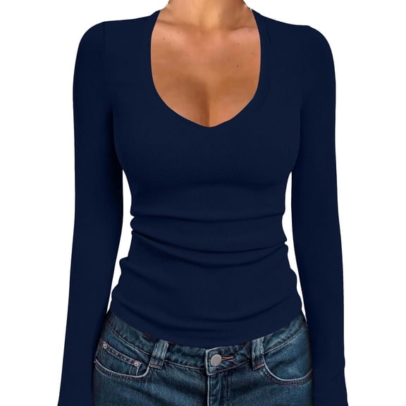 Maplenight Long Sleeve Shirts for Women Ribbed Knit Business Casual Work Tops Slim Fit Scoop Neck Shirt