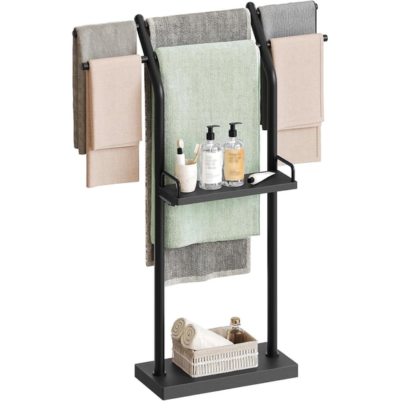 Free Standing Towel Rack Taller Double-T Shape Bath Sheet Holder, 4-Tier Towel Storage with Weighted Base for Bathroom Living Room Balcony Black