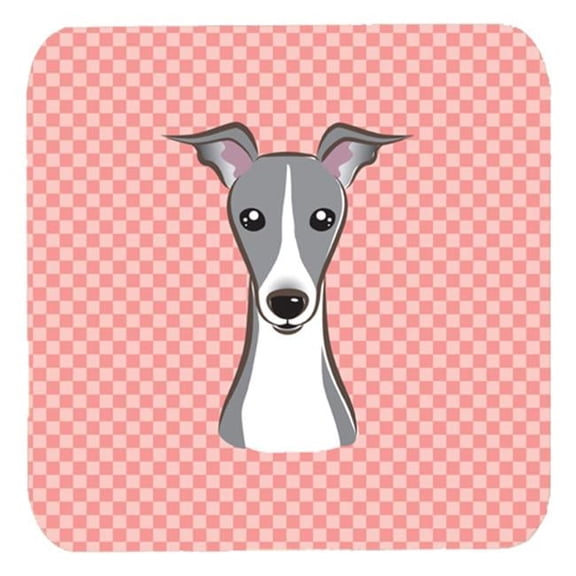 3.5 x 3.5 In. Checkerboard Pink Italian Greyhound Foam Coasters, Set Of 4