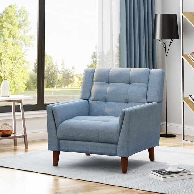 Noble House Mid-Century Modern Armchair,Tufted Waffle Stitch Upholstery,Blue