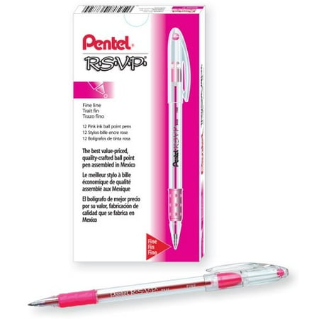 Pentel R.S.V.P. Ballpoint Pen, 0.7mm Fine Tip, Pink Ink, Box of 12