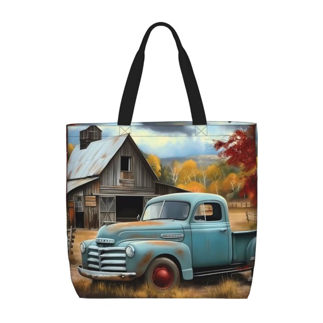 Balery Vintage Truck Farm Scene Bolsa de Mano para Mujeres con Cremallera, Bolsa de Gimnasio con Compartimentos, Bolsa para Laptop, Bolsa para Trabajo