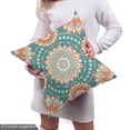 thumbnail image 4 of Ambesonne Lotus Fabric by the Yard Upholstery, Oriental Mandala Pattern, 2 Yards, Pale Blue Beige Peach, 4 of 4