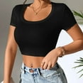 thumbnail image 7 of XuJwPNcy Crop Tops for Women Scoop Neck Tees Solid Color T Shirts Casual Base Layer Workout Shirt Going out Blouses, 7 of 7