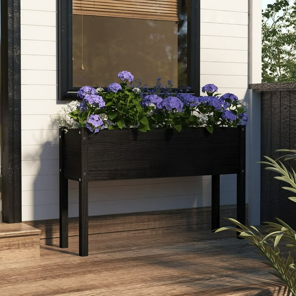 vidaXL Garden Planter Black 43.3"x12.2"x27.6" Solid Wood Pine
