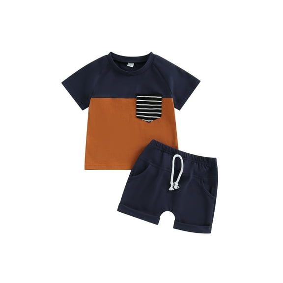 Bagilaanoe 2pcs Toddler Baby Boy Short Pants Set Contrast Color Short Sleeve T Shirt Tops Shorts 6M 12M 18M 24M 3T Kids Casual Summer Outfits