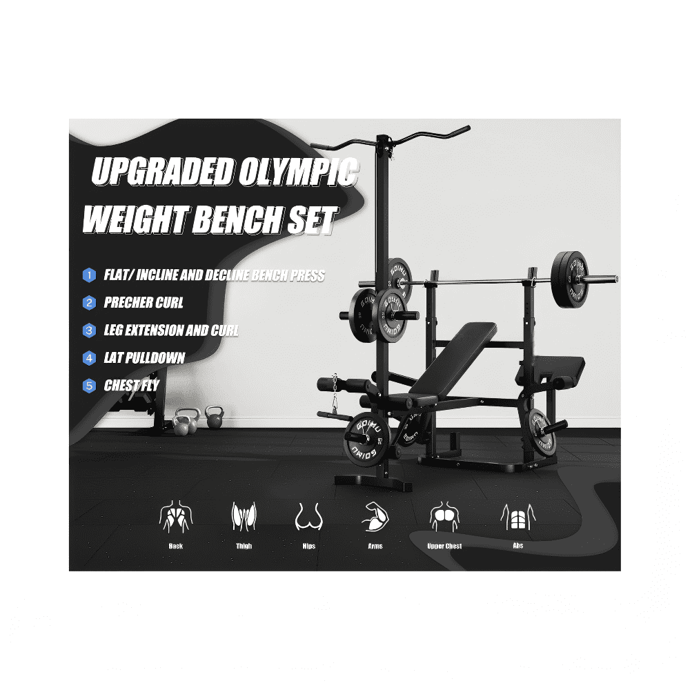 9-in-1 Olympic Weight Bench, 900LBS Capacity Adjustable Bench Press with Leg Extension, Preacher Curl & Lat Pulldown, Home Gym Strength Equipment