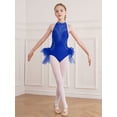 thumbnail image 3 of YONGHS Kids Girls Mesh Splice Sleeveless Feather Tulle Skirted Leotard Gymnastics Dancewear Royal Blue 12, 3 of 7