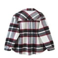 thumbnail image 3 of Women Long Sleeve Loose Spring Fall Shirts Coat Girl Plaid Wool Buttons With Pockets Jacket Dark Green L, 3 of 9