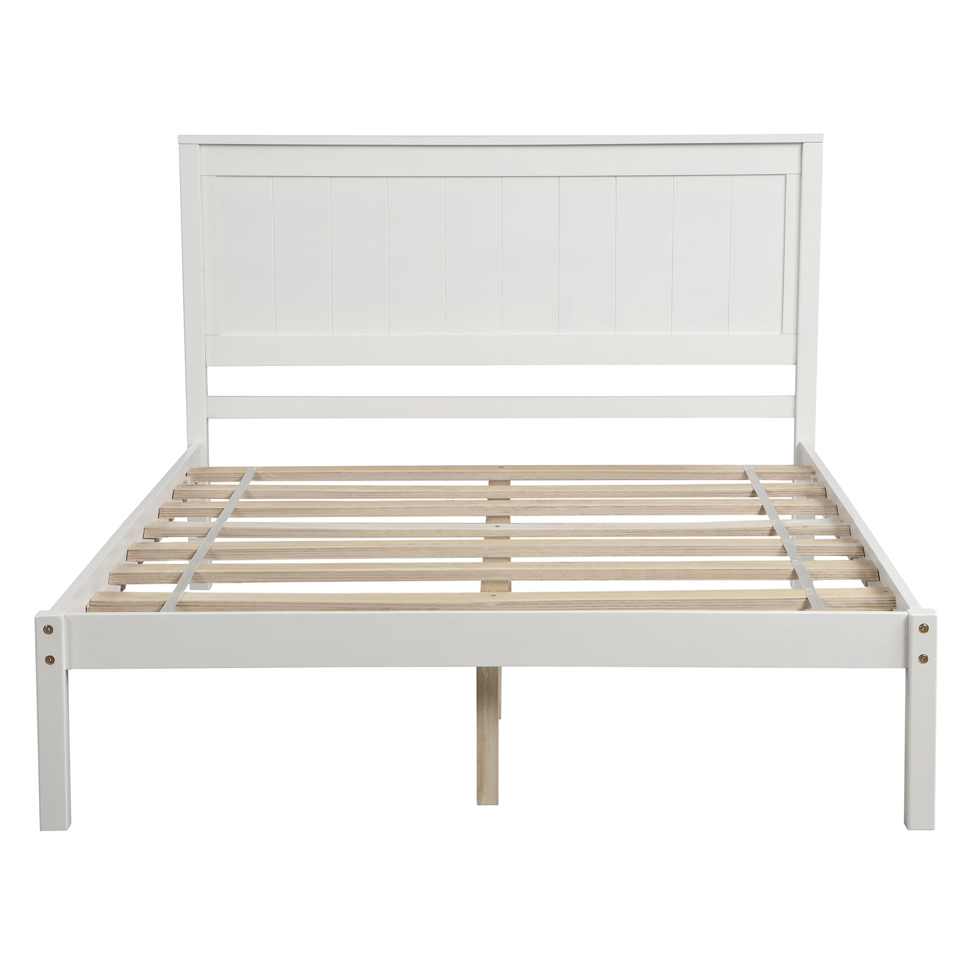 Sailvan Full Wood Platform Bed Frame with Headboard and Slat Support, No Box Spring Needed White