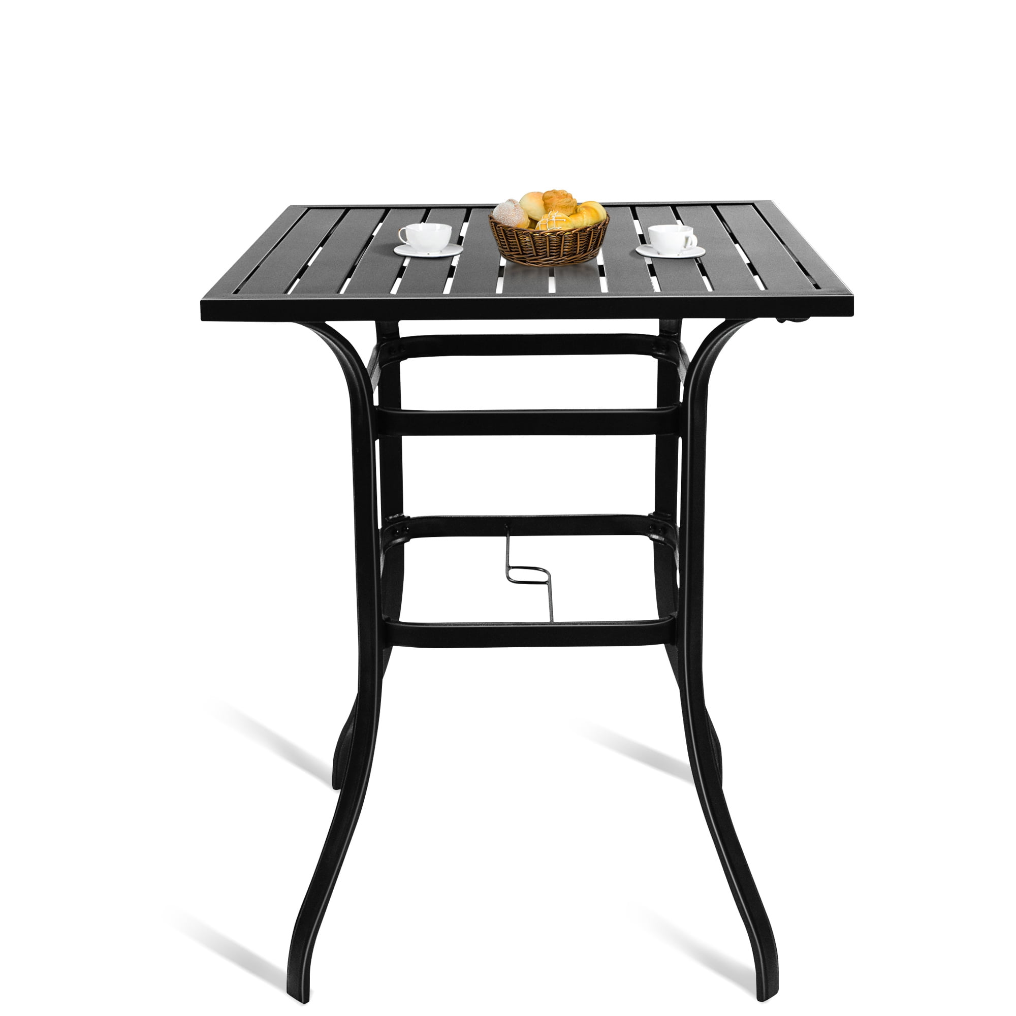 Bigroof Patio Bar Table, Outdoor Bar Height Dining Table with Wooden