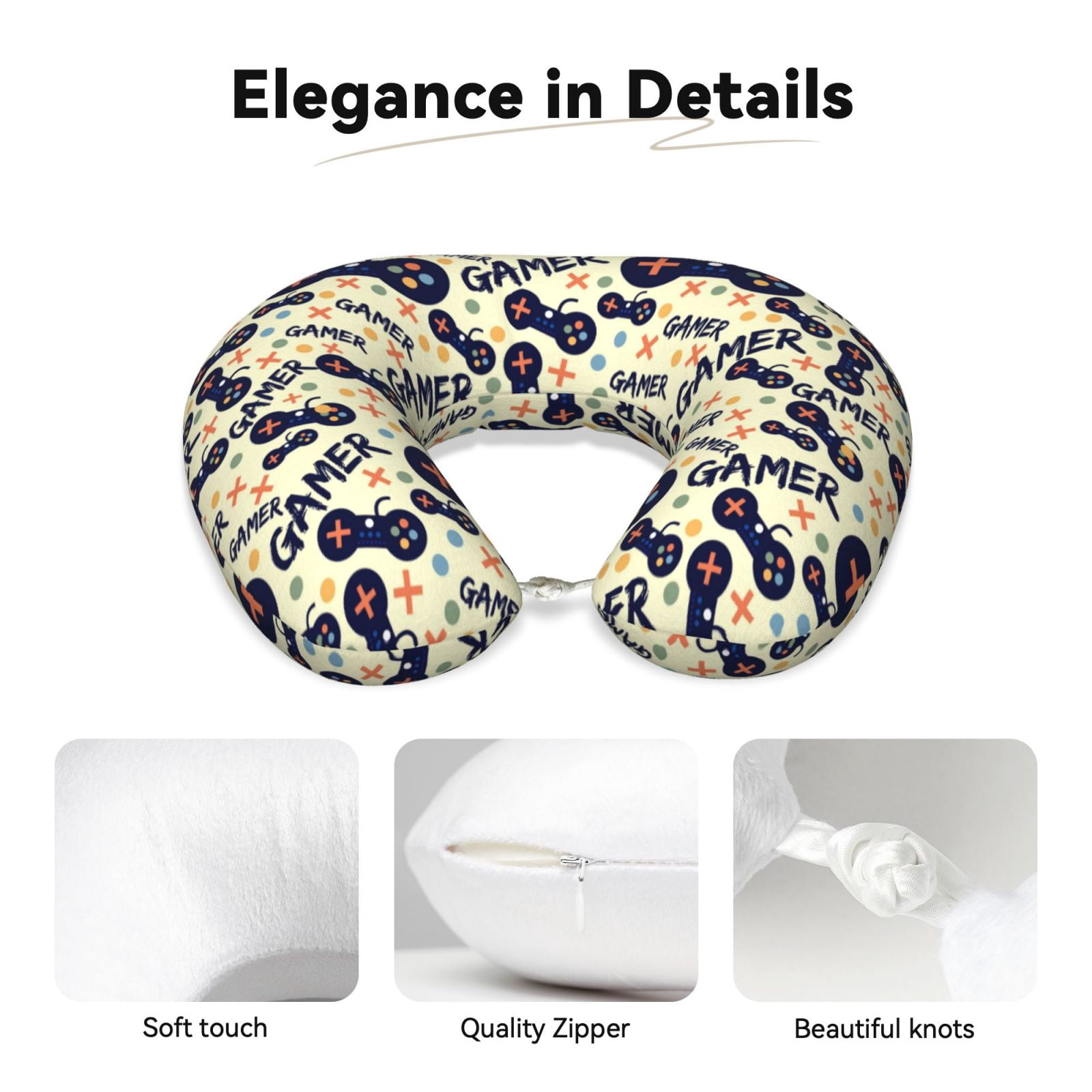 Xecao Game Controller Print Memory Foam Cervical Neck Pillow Versatile U-Shaped Pillows for Home,Office,Camping,Travelling,Soft Washable Cover