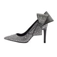 thumbnail image 2 of XYD Women Sparkly Glitter Rhinestone Pointy Close Toe Pumps Slip On Stiletto Evening High Heel Side Bow Dress Shoes Size 7 Silver, 2 of 4