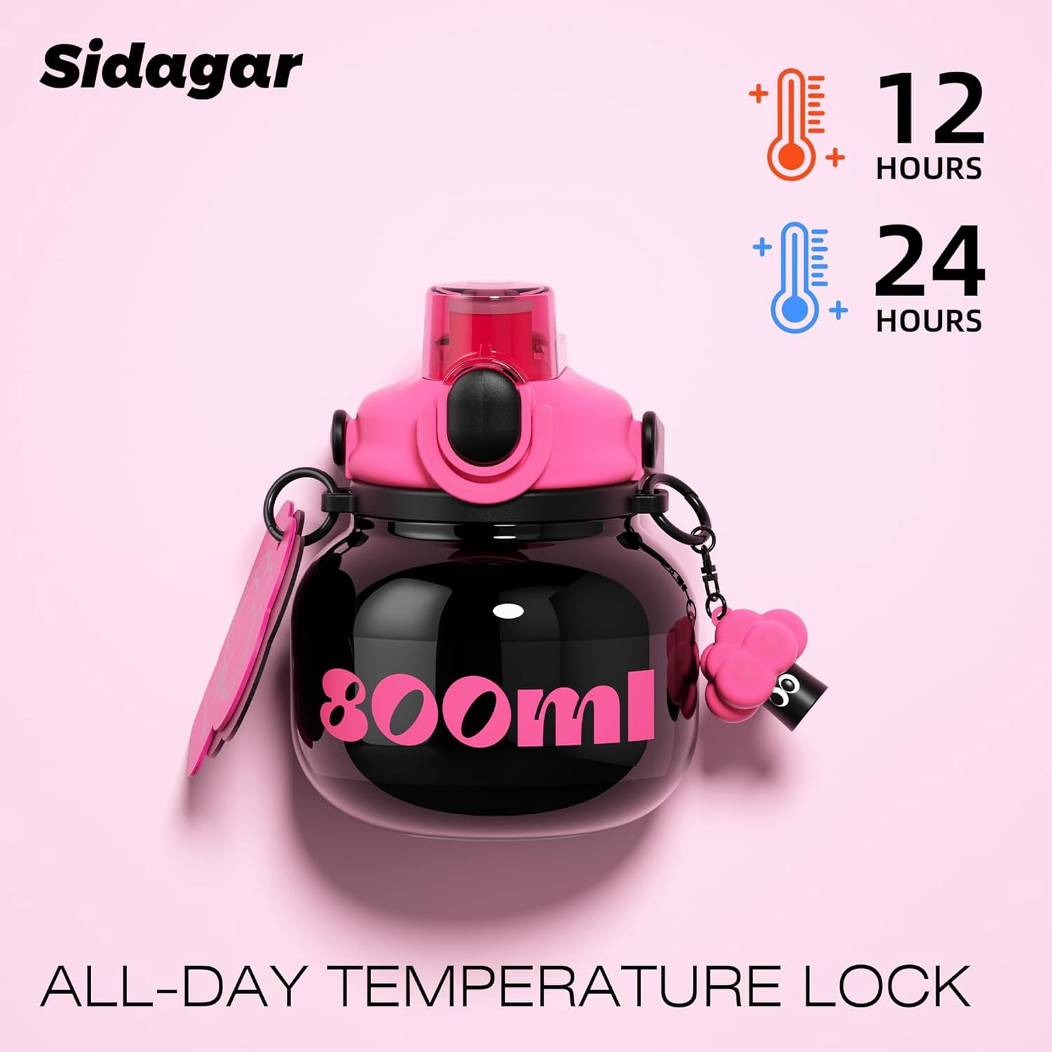 Sidagar 27 oz Stainless Steel Vacuum Insulated Water Bottle with Straw and Carry Handle, Black