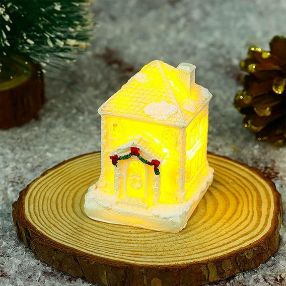 Light Up Christmas Village House Resin Ornaments Lighted Christmas Mini Snow Houses 2025, Cottage Town Tiny Figurine with LED Light for Xmas Desktop Decorations(A)