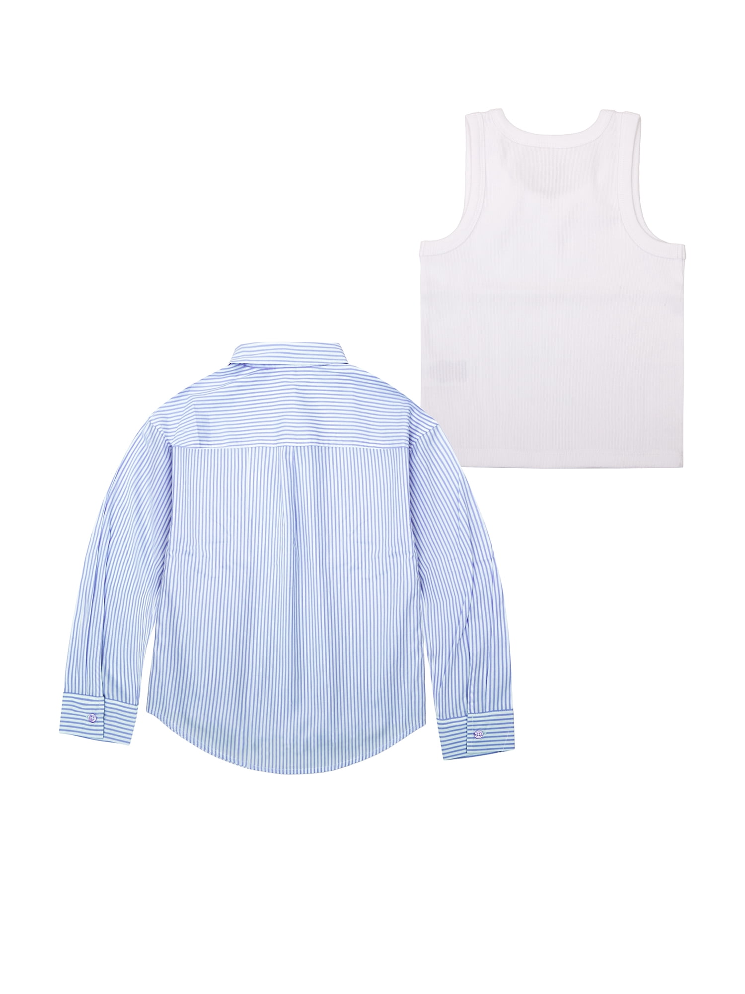 Wonder Nation Girls' Long Sleeve Button-up Shirt and Rib Tank, Sizes 4-18 & Plus