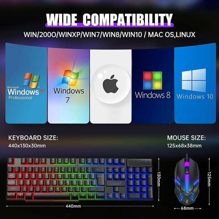 Gaming Keyboard and Mouse Combo, LED Backlit Wired Keyboards 104 Keys Mechanical Feel Anti-ghosting & 7 Colors Gaming Mouse W/ Mouse Pad, for Windows/XP/Vista PC Laptop Computer Gamer - Walmart.com