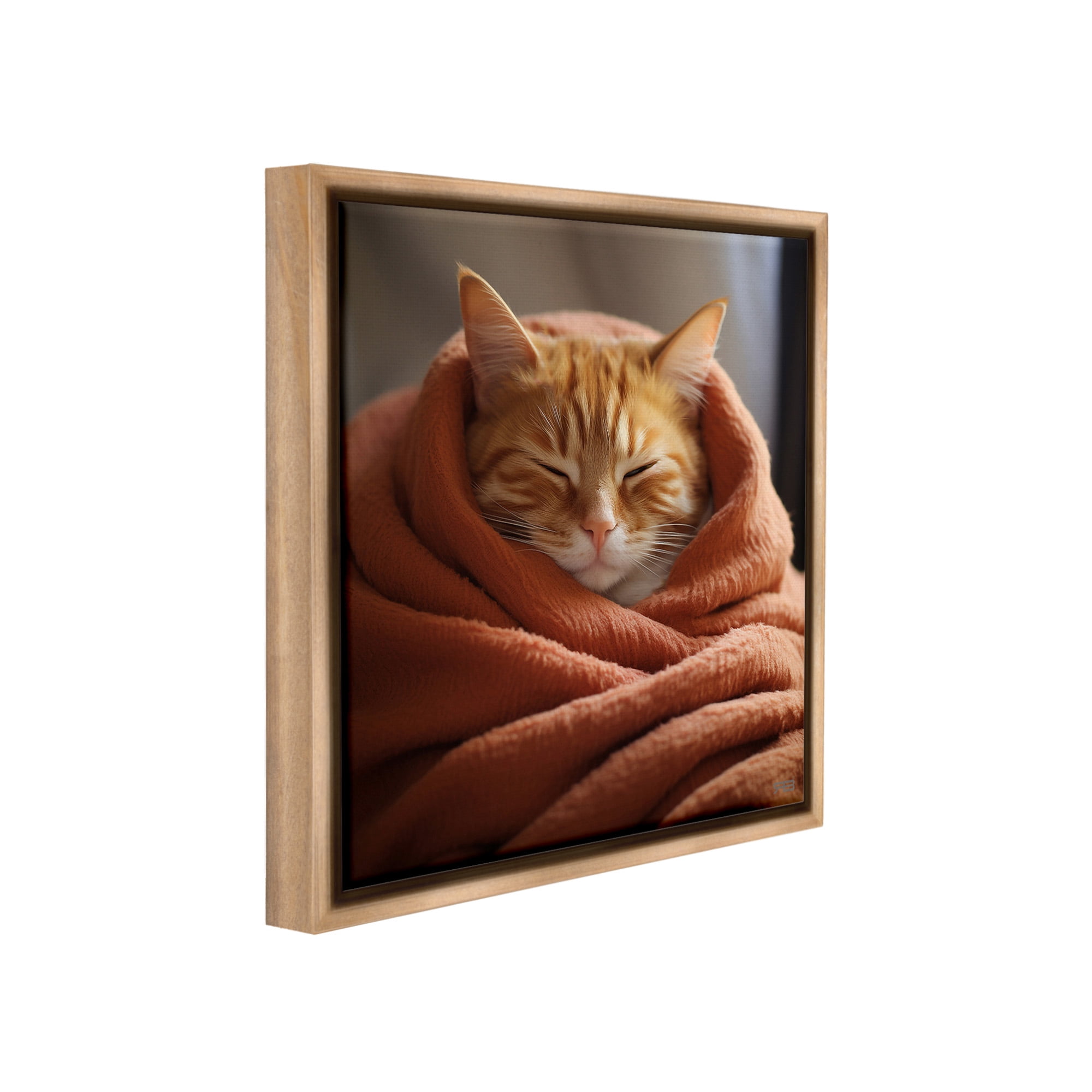 Stupell Industries Cuddling Sleepy Cat Animals & Insects Painting Brown Floater Framed Canvas Art Print Wall Art, 25 x 25