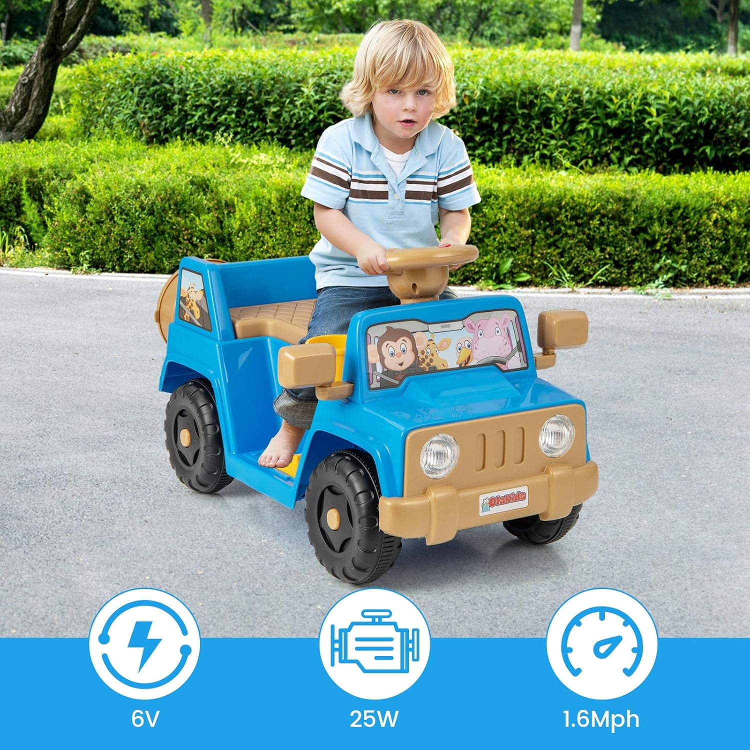 OLAKIDS Ride on Car, 6V Toddler Electric Vehicle with Storage Tire, Horn, Charger, Battery Powered Motorized Quad Riding Toys for 18+ Months Boys Girls