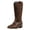 Brown, variant on Western Cowboy Boots for Women Suede Moire Pattern Wedge Cowgirl Mid Calf Chunky Heels Pointed Toe Country Shoes Coffee Size 6