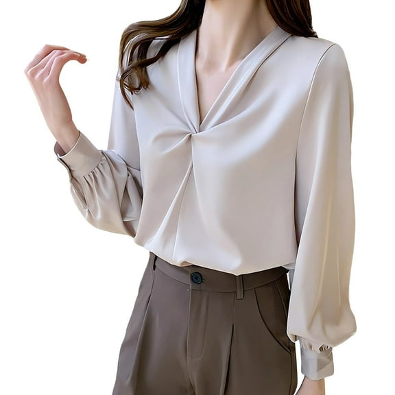 Summer Tops, Women Blouses, Elegant Women's Satin Silk Button Down Blouse Casual Long Sleeve Work Shirt for Every Occasion