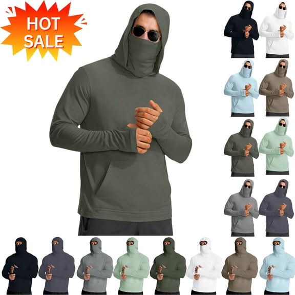 YgkuHd Mens Fishing Shirts, UPF 50 Sun Protection Hoodie Long Sleeve with Zipper Lightweight Outdoor Sun Shirt | Quick Dry Moisture-Wicking Athletic Shirt for Fishing Hiking Running Camping