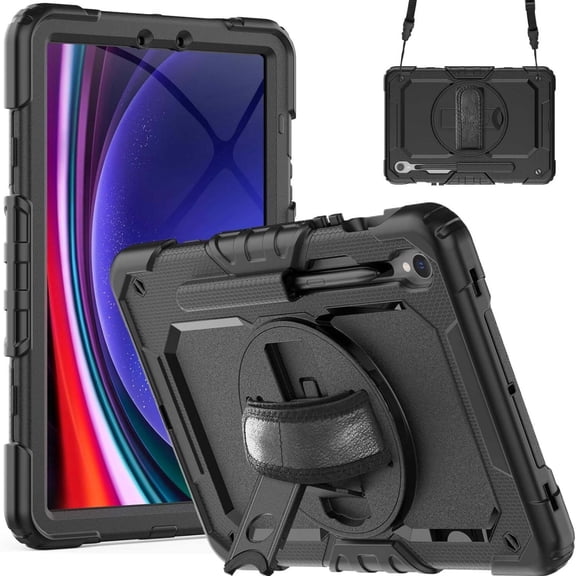 Case for Samsung Galaxy Tab S10 FE/ S9 FE 5G 10.9 Inch/Tab S9 11 Inch, Heavy Duty Shockproof Protective Case with Screen Protector, 360° Rotating Stand, Hand/Shoulder Strap