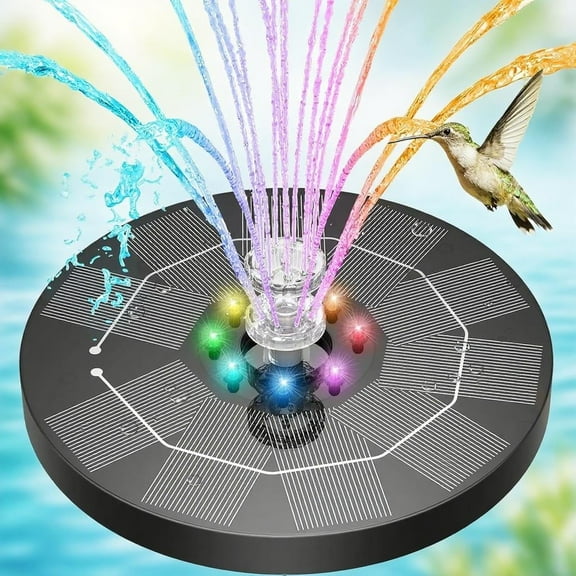 3.5W Solar Fountain Pump, LED Lighting Solar Water Pump Floating Fountain with 6 Nozzles, 1500mAh Battery Backup for Bird Bath, Fish Tank, Pond or Garden Decoration Solar Aerator Pump