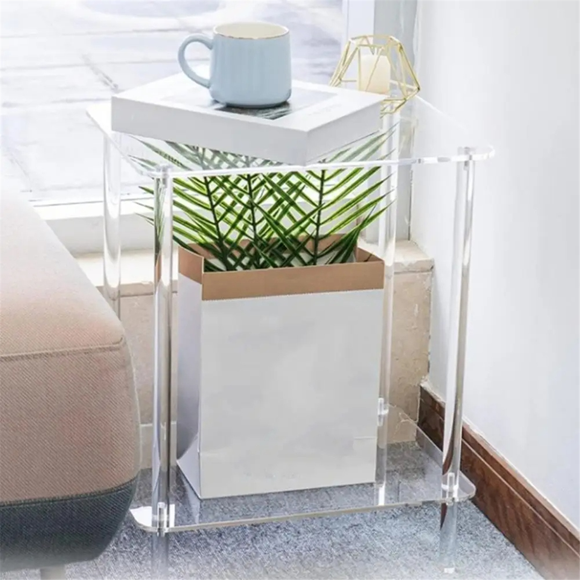 Acrylic Coffee Table Square Side Table Accent Table Sofa Bedside Table Clear Double Tier Snack Tea Side Table for Room