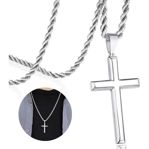 925 Sterling Silver Cross Necklace for Men & Women | Sturdy Durable Wheat Chain Religious Jewelry