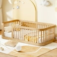 thumbnail image 3 of Harper & Bright Designs Twin SizeFloor Bed Frame with Door and Fence, Montessori Floor Bed with Slats and Safety Guardrails for Girls Boys, Natural, 3 of 15