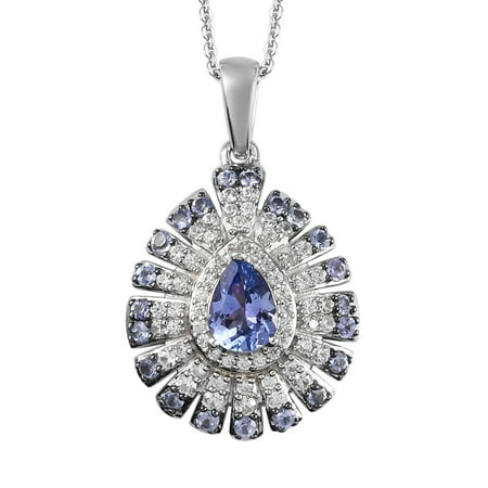 Shop LC 925 Sterling Silver Pear Blue Tanzanite Zircon Cluster Necklace Platinum Plated Pendant Wedding Bridal Anniversary Engagement Jewelry For Women Size 20" Ct 1.4
