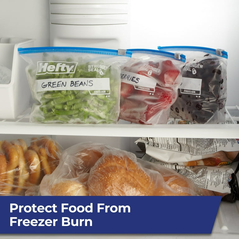 Hefty Slider Freezer Kitchen Storage Bags, Quart Size, 50