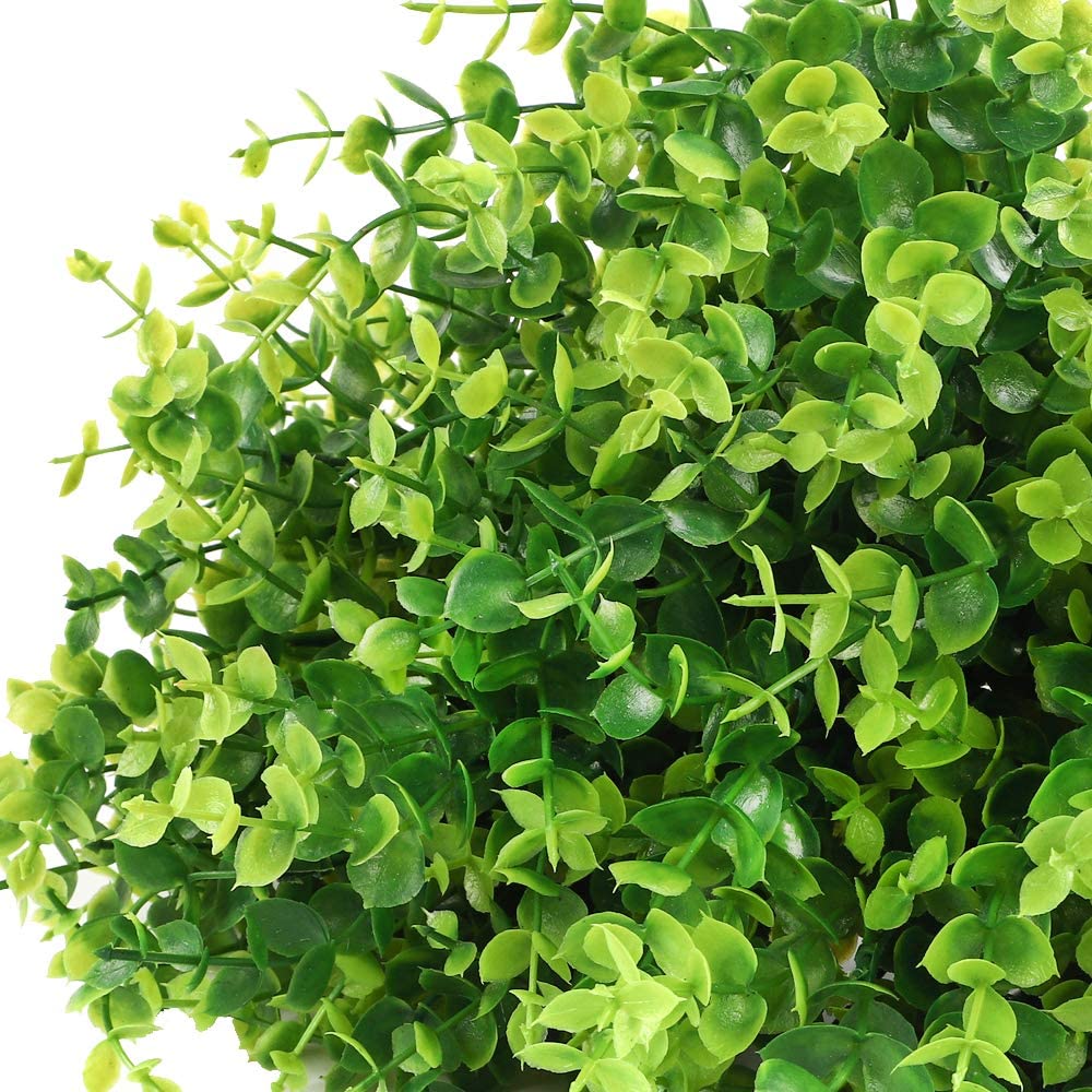 Morttic 12 Bundles Artificial Boxwood Stems Faux Plants Grass UV Resistant Fake Greenery Plastic Shrubs for Indoor Outdoor Window Home Garden Decoration