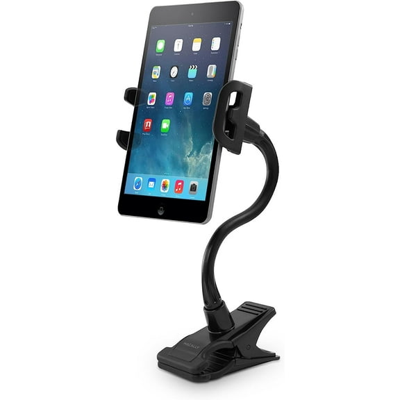 Macally Adjustable Flexible Tablet & Phone Holder - Clip On Clamp for Desks, Black