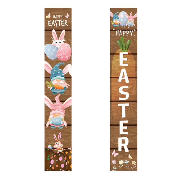 YoeXGDS Easter Party Supplies-Happy Easter Porch Sign Banner, 1Pair Happy Easter Front Door Hanging Welcome Banner for Spring Theme Easter Rabbit Door Decoration 12x71 Inches