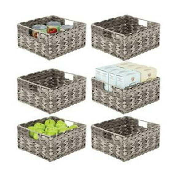 mDesign Woven Plastic Kitchen Pantry Storage Bin Basket - 6 Pack - Gray Ombre