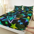 thumbnail image 4 of Feelyou Dreamy Stars Graffiti Twin Sheet Sets for Kids, Black Blue Cartoon Twin Fitted Sheet, Fashion Love Heart Flat Sheet, Ultra Soft Bedroom Decor, 3-Piece, 4 of 8