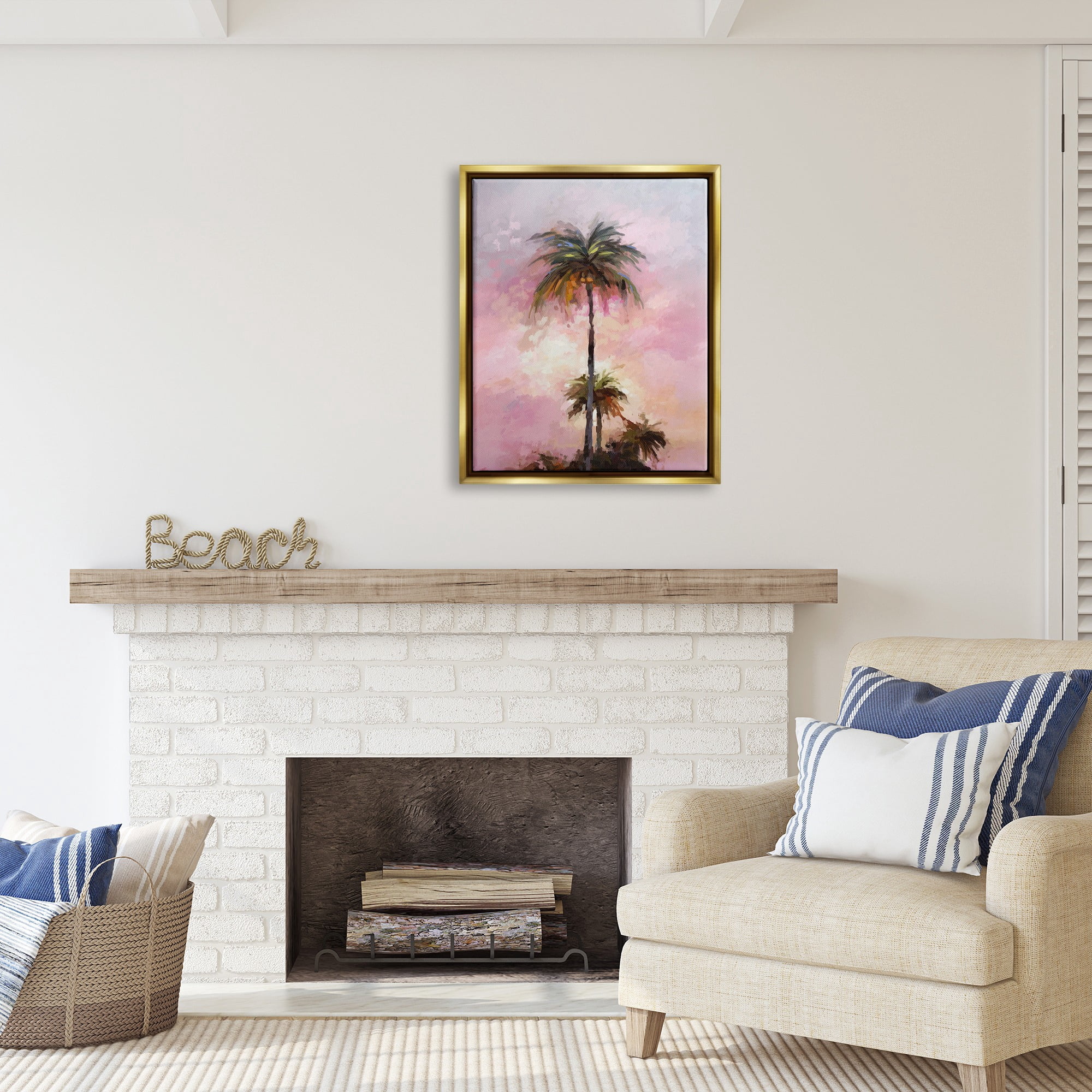 Stupell Industries Summer Sunset Palms Botanical & Floral Painting Gold Floater Framed Canvas Art Print Wall Art, 25 x 31