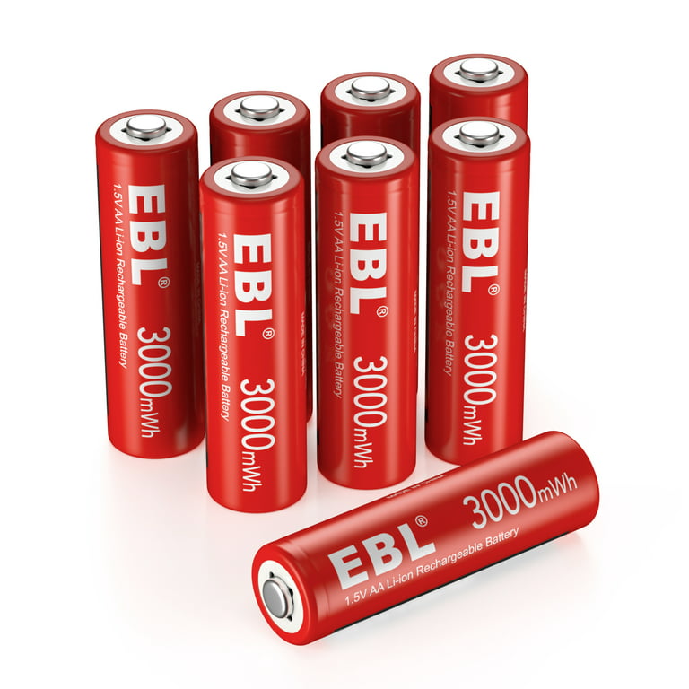 EBL Baterías de litio AA, 1,5 V, 3000 mWh, pilas AA recargables de larga  duración, doble A, paquete de 8