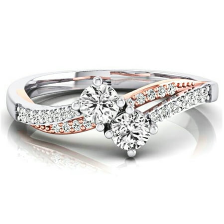 Dazzlingrock Collection 0.50 Carat (ctw) 14K White & White Diamond Two Stone Engagement Ring 1/2 CT, Rose Gold, Size 4