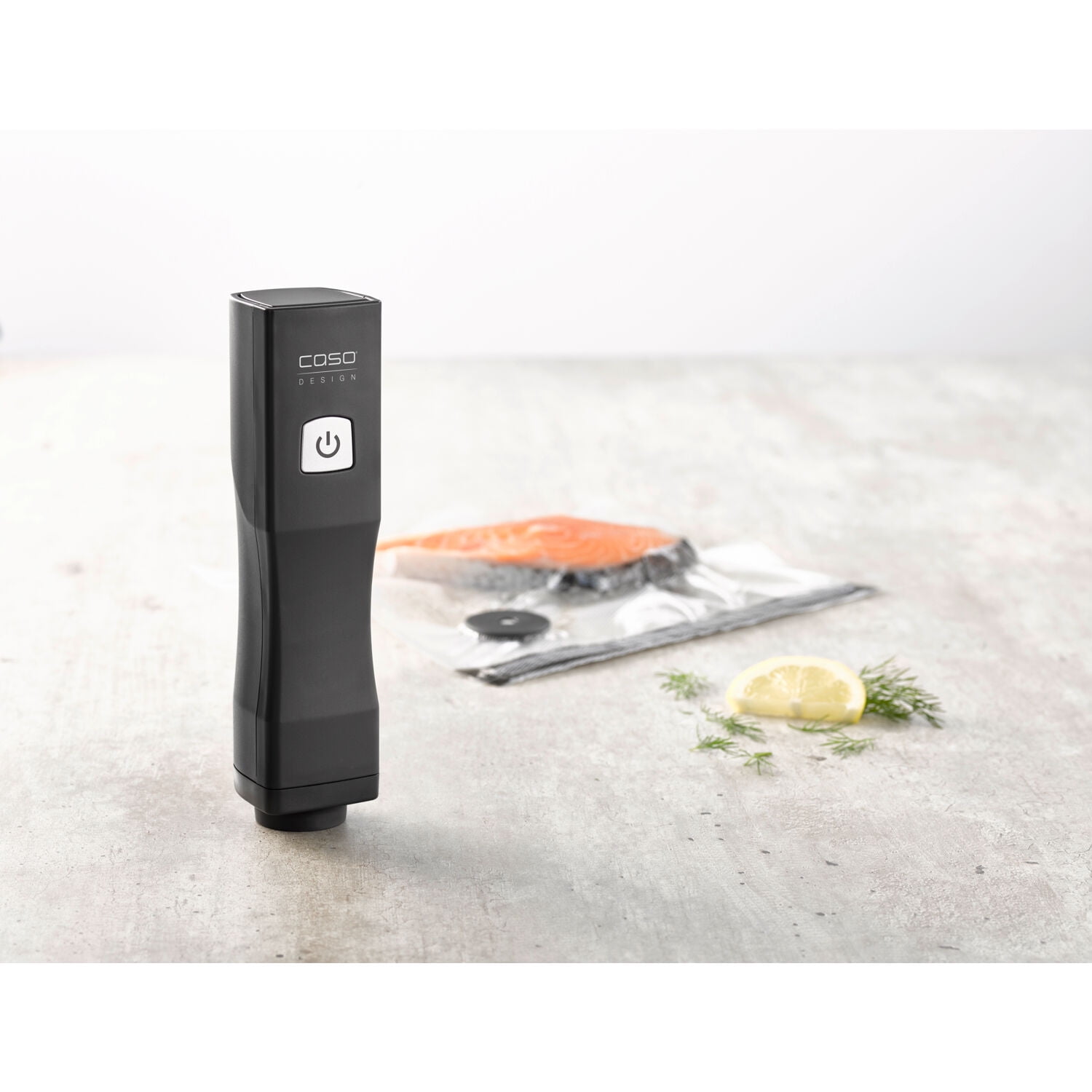 Caso One Touch Cordless Vacuum Sealer, Powerful, portable, compact rechargeable vacuum sealer, free food management app, 2 quart size zip bags, 1 17oz glass canister, 1 zip locker and charging cable
