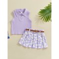 thumbnail image 5 of Elippeo Toddler Girl Summer Outfit 6 12 18 24 Months 3 4 Years Solid Color Ribbed Sleeveless Tank Tops and Daisy Print Pleated Skirts with Belt 2Pcs Clothes Set, 5 of 10
