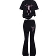 thumbnail image 5 of Caqnni 11-12 Years Teen Girls Tracksuit Short Sleeve Tops T Shirt And Flared Trousers Teenager 2 Piece Outfits Kids Sets For Teen Girls Running Tracksuit A30-Black, 5 of 5